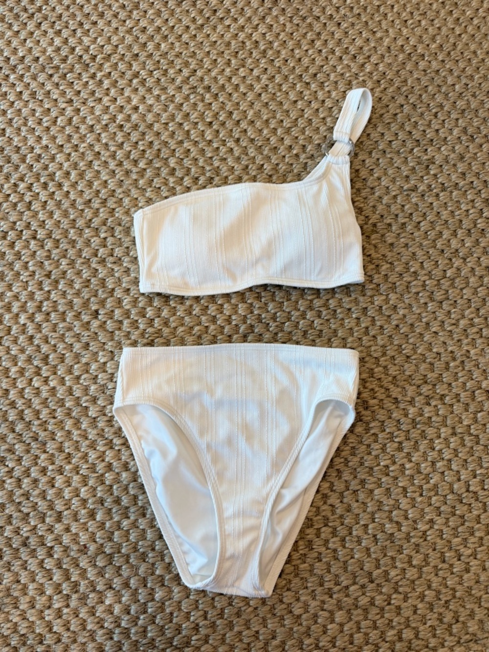 Michael Kors White One-Shoulder Ribbed Bikini Set, size s
